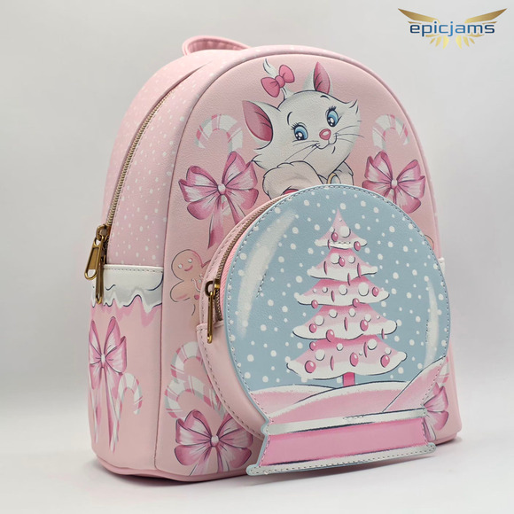 Loungefly Disney The Aristocats Marie Holiday Snow Globe Pink Tree Mini Backpack - Picture 2 of 6
